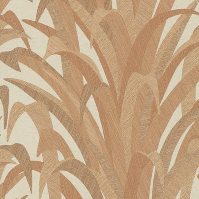 Grandeco Boutique Olivine Rust Grass Leaves Embossed Wallpaper - Image 5