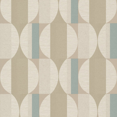 Grandeco Blue/Beige Boutique Fuma Retro Geometric Embossed Wallpaper,