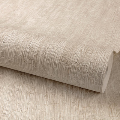 Grandeco Boutique Aspen Bark Texture Luxury Weight Embossed WallpaperTaupe