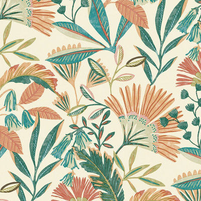 Grandeco Matisse Tropical Leaves Textured Wallpaper, Neutral Coral