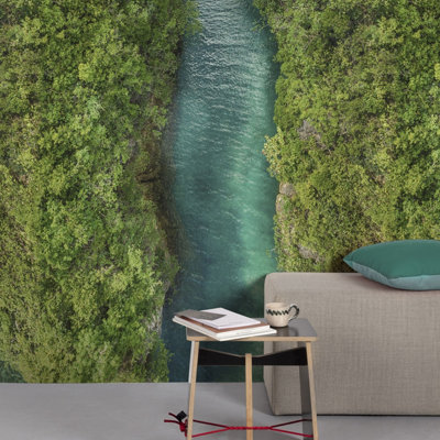 Grandeco Aerial River View Photographic 3 Panel Wallpaper Mural 1.59 X 2.8MGreen from B&Q