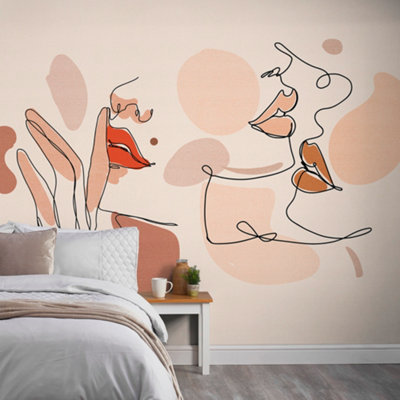 Grandeco Women's Red Abstract Faces Lip Make-Up 7 Panel Mural 3.71 X 2.8M, Nude - Image 4