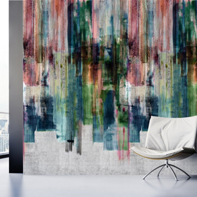 Grandeco Painted Digital Stripes 3 Panel Repeatable Mural 1.59 X 2.8M