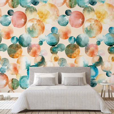 B&Q -  Abstract Watercolour Planets 3 Panel Repeatable Mural 1.59 X 2.8M