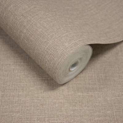 Grandeco Boutique Pure & Protect Cirrus Woven Linen Textured Antibacterial WallpaperHazelnut from B&Q