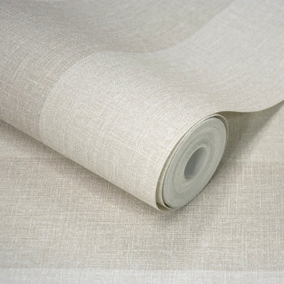 Grandeco Beige Boutique Pure & Protect Stratus Stripe Linen Textured Antibacterial Wallpaper, Linen 8.5Cm