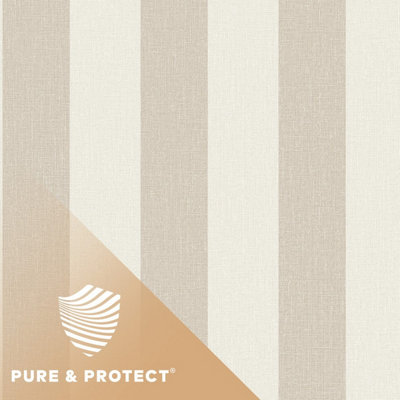 Grandeco Boutique Pure & Protect Stratus Stripe Linen Textured Antibacterial Wallpaper, Ecru 8.5Cm