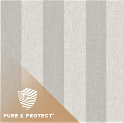 Grandeco Grey Boutique Pure & Protect Stratus Stripe Linen Textured Antibacterial Wallpaper, Mid 8.5Cm