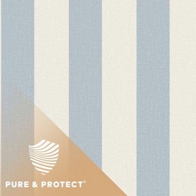 Grandeco Light/Blue Boutique Pure & Protect Stratus Stripe Linen Textured Antibacterial Wallpaper, 8.5Cm