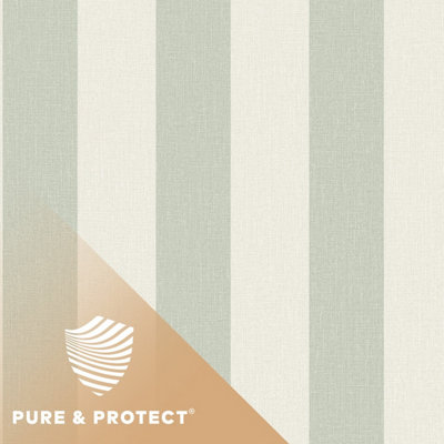 Grandeco Green Boutique Pure & Protect Stratus Stripe Linen Textured Antibacterial Wallpaper, Sage 8.5Cm
