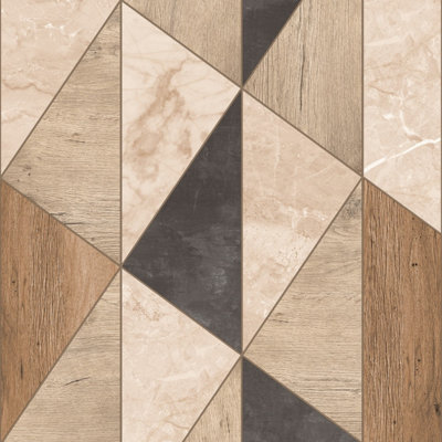 Grandeco Woodblock Geometric Vigo Textured WallpaperBrown from B&Q