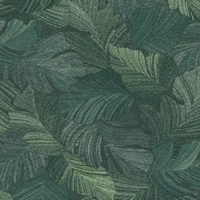 Grandeco Charming Scattered Leaves Textured WallpaperGreen from B&Q