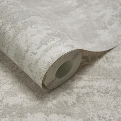 Grandeco Rocks Distressed Plaster Effect Plain Blown Vinyl WallpaperGrey from B&Q