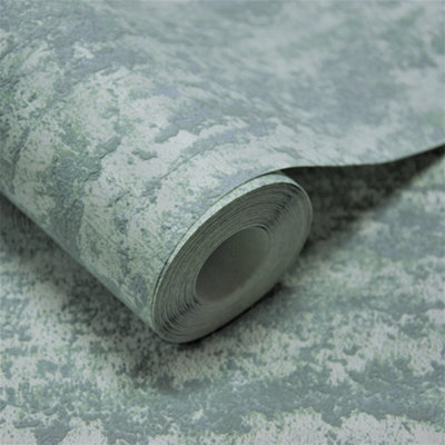 Grandeco Rocks Distressed Plaster Effect Plain Blown Vinyl WallpaperGreen from B&Q