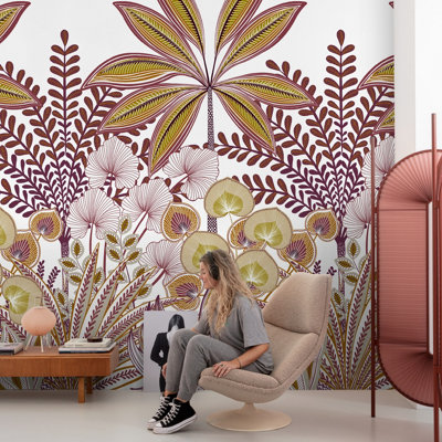 B&Q -  Jody Retro Botanical Leaf 3 Panel Repeatable Mural 1.59 X 2.8M