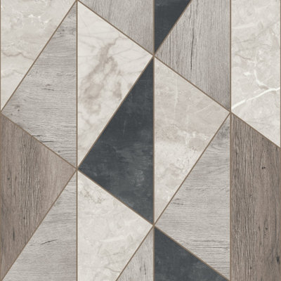 Grandeco Woodblock Geometric Vigo Textured WallpaperGrey from B&Q