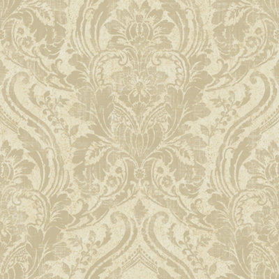 Grandeco Textured Distressed Metallic Damask WallpaperCream from B&Q
