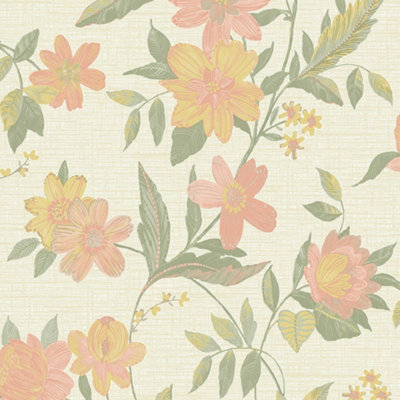Grandeco Katsu Trail Floral Blown WallpaperBlush from B&Q