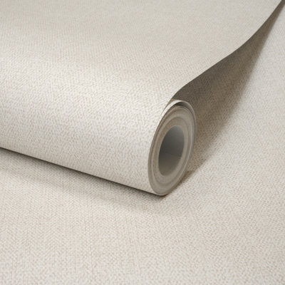 B&Q -  Boutique Mini Twill Woven Texture Fabric Effect Pvc-Free Eco WallpaperWhite