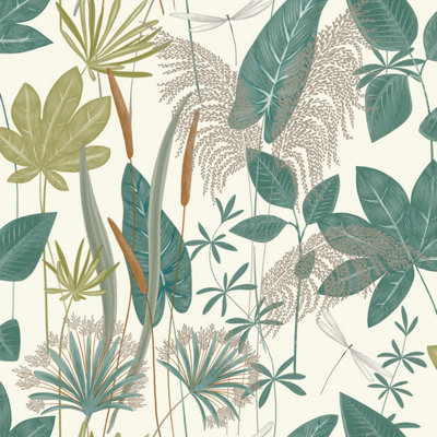 Grandeco Green Foliage Sprigs Loma Textured Wallpaper, Size 2