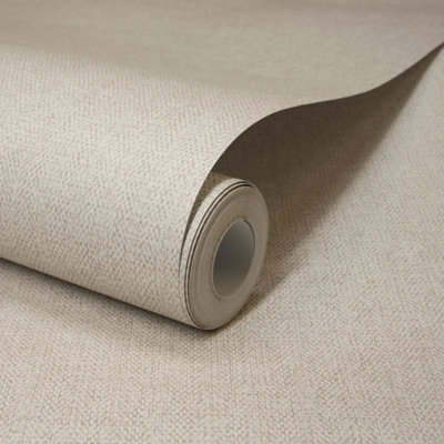 Grandeco Beige Boutique Mini Twill Woven Texture Fabric Effect Pvc-Free Eco Wallpaper,
