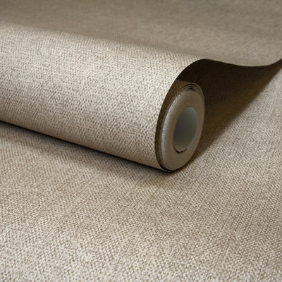 Grandeco Boutique Mini Twill Woven Texture Fabric Effect Pvc-Free Eco Wallpaper, Taupe