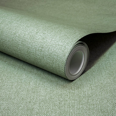 Grandeco Boutique Mini Twill Woven Fabric Effect Wallpaper - Green - Image 4
