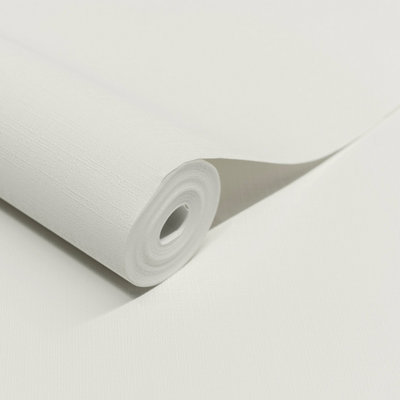 Grandeco White Solena Brushed Check Weave Hessian Textured Plain Wallpaper, B&Q