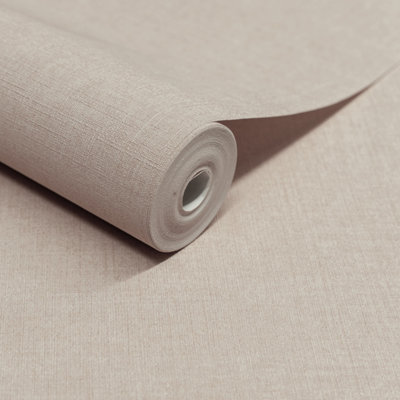 B&Q -  Solena Brushed Check Weave Hessian Textured Plain WallpaperNeutral
