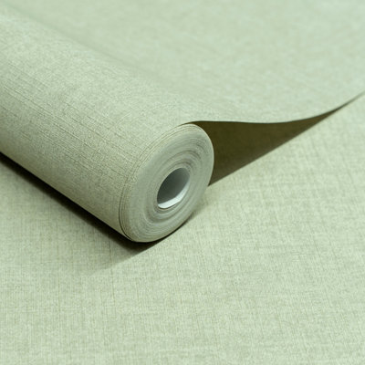 B&Q -  Solena Brushed Check Weave Hessian Textured Plain WallpaperSage Green