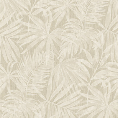 Grandeco Boutique Tropical Palm Leaf Pvc-Free Eco Wallpaper, Beige B&Q