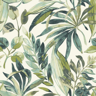 B&Q -  Tropical Palm Leaf Green Wallpaper Botanical Textured Paste The Wall