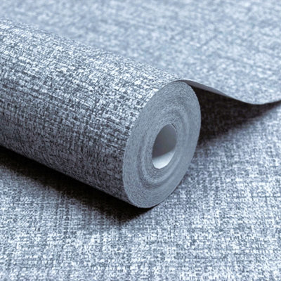 Paul Moneypenny Denim Blue Rotan Textile Textured Wallpaper For Grandeco from B&Q