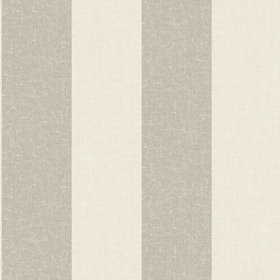 B&Q -  Margritte Distressed Textured Wide Stripe WallpaperTaupe