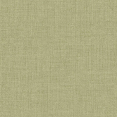 Grandeco Green Linen Textured Plain Wallpaper, Apple
