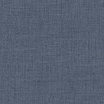 Grandeco Grey/Blue Linen Textured Plain Wallpaper,