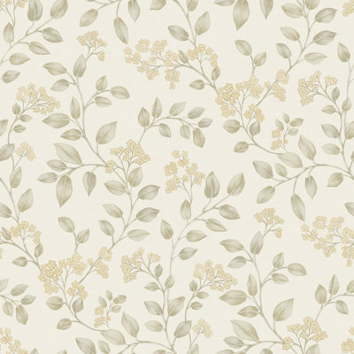 Grandeco Jasmine Leaf Trail Textured WallpaperNeutral from B&Q
