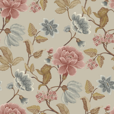 Grandeco Celica Camellia Bloom Floral Trail Textured WallpaperGrey from B&Q