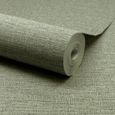 Grandeco Green Telma Weave Woven Effect Textured Wallpaper