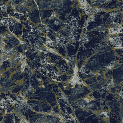 Grandeco Astoria Liquid Marble Textured WallpaperNavy from B&Q