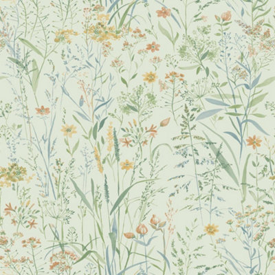 Grandeco Free Flower Sage Wallpaper Floral Botanical Textured Paste The Wall