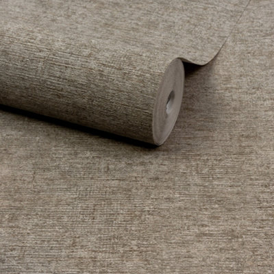 Grandeco Beige Boutique Dakota Natural Texture Luxury Weight Embossed Wallpaper, Deep Neutral