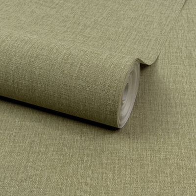 Grandeco Green Boutique Trente Linen Effect Luxury Embossed Wallpaper, Moss