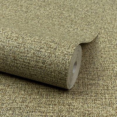 Grandeco Green Boutique Mysore Fabric Effect Twill Luxury Embossed Wallpaper, Khaki