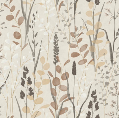 Grandeco Galia Watercolour Wild Flower Medow Textured Wallpaper, Neutral Tones