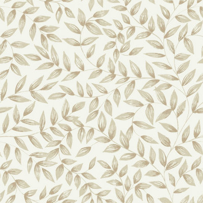 Grandeco Beige Jessy Leaf Trail Textured Wallpaper, Neutral