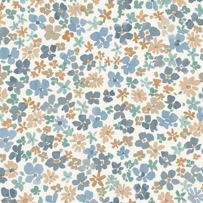 Grandeco Veronica Ditsy Daisy Floral Nursery Textured WallpaperBlue from B&Q