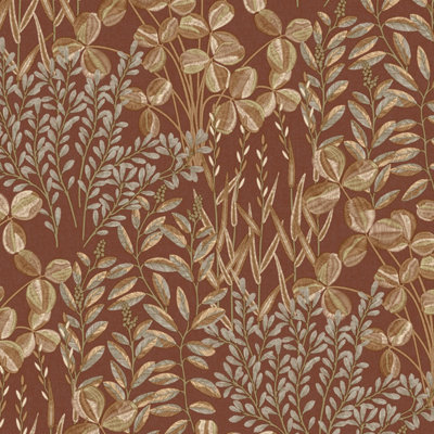 Grandeco Gold/Beige Inia Stitched Embroidery Foliage Textured Wallpaper, Terracotta - Image 5