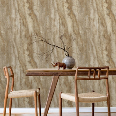 B&Q - A81703 Stone Facade Bronze Wallpaper By 