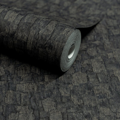 B&Q -  Boutique Azobe Cork Effect Luxury Weight Embossed Wallpaper Charcoal Black
